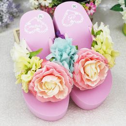 Hot Sale- Slippers For Women Summer Flip Flop Flowers Decoration Female Indoor 6cm High Heel Bohemia Beach Sandal Slippers