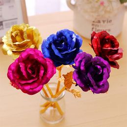 24k Gold Foil Plated Rose Artificial Long Stem Flowers Creative Gifts for Lover Wedding Valentines Mothers Day Gift Home Decoration
