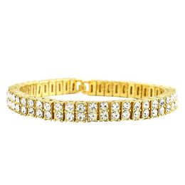 Wholesale-Hip Hop Bracelet Gold Palted Bling Bling 2 Row Iced Out Cz Bracelet Top Fashion Mens Jewelry