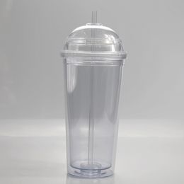 Clear 20oz Acrylic Tumbler Clear Plastic Tumbler with Dome Lid and Straw Skinny Tumbler Summer Drinkware Travel Mug