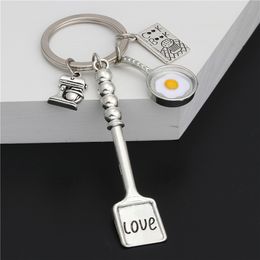 Baking Charms Egg Fry Cooking Utensils Keychains Love Shovel Cookbook Key Ring Chef Foodie Baker Gift Jewelry