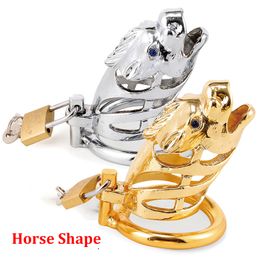 Zinc Alloy Chastity Device Cock Cage Horse Shape Male Penis Rings Lock Virginity Belt Adult Bondage Game Sex Toys Product For Men