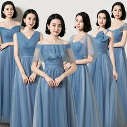 Dusty Blue Tulle Bridesmaid Dresses Mixed Style 2020 Long Bridesmaid Gowns Floor Length Wedding Guest Dress