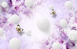 modern wallpaper walls Purple Lily Transparent Flower Three-dimensional Ball Elegant and Elegant 3D Background Wall