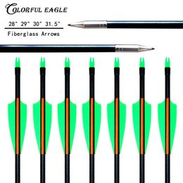 12 pcs 31.5"30"29"28" Fiberglass Arrow 3" Vane Archery Target Arrows for Recurve & Compound Bow arrows Shooting practice