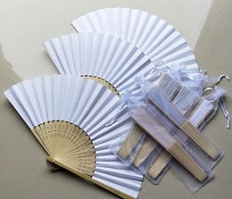 Silk/Paper Wedding Fan with Organza Bag Folding Hand Fans Customised Wedding Gift for Guest W8489