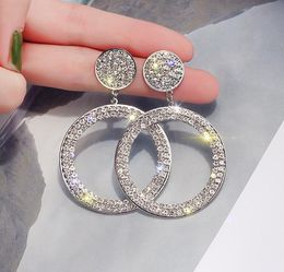 NEW Designer Geometry of the circle Earrings For Women Fashion Bling Bling Stud Earring 925 Silver Needle Jewellery Gifts Epacket free ship