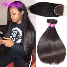 Malaysian Human Hair Straight 3 Bundles With 4X4 Lace Closure Middle Three Free Part Malaysian Virgin Hair Products