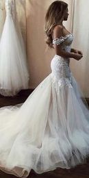 2020 Sexy Off Shoulder See Though Back Lace Wedding Dresses Embroidery Lace Mermaid Bridal Gowns Wedding Reception Dress Plus Size Vestidos