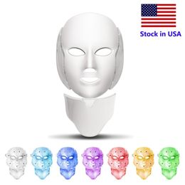 Stock in USA 7 Colours LED Facial Mask With Neck Skin Rejuvenation Face Care Treatment Beauty Anti Acne Therapy Whitening Instrument