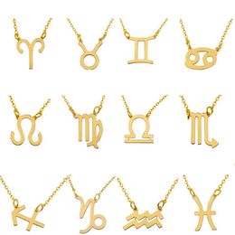 12 Zodiac Necklaces Constellation Sign Pendant With Gold Silver Plated Chains For Men Women Fashion Jewellery