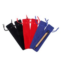 3 Colours Single Pencil Bags with Rope Fountain Ballpoint Pen Bag Velvet Pen Pouch Wholesale WB1190