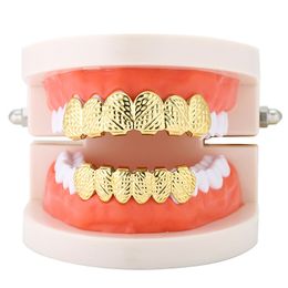 Hip Hop Men's 6 Top & Bottom Teeth Gold Silver Colour False Teeth Grillz Set Bump lattice Dental Grills For women Body Jewellery