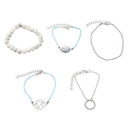 -5 Stück / Set Legierung Silber Dünne Kette Perlen Einfache Armband Damen Schmuck Armreif Für Frauen Schmuck Geschenk