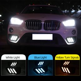 2PCS LED DRL Daytime Running Light Daylights for BMW X1 F48 F49 2016 2017 2018 2019 With Yellow Turn Signal and Blue night light