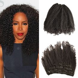 Free Shipping 7pcs/set 4a,4b, Kinky Curly Clip In Extensions 8-24 Inch Natural Color Can Be Dyed No Shedding G-EASY