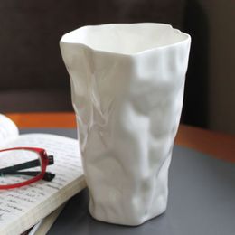 Creative Design Pure White Folding Mug Lead-free Ceramic Porcelain Bone China Coffee Milk Tea Cup Drinkware Bottles Mug