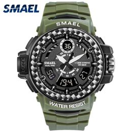 Men Watches 2020 Luxury Brand Smael Digital Wristwatches Men Clock Army Green Waterproof Dual Time 8014 Sport Watches Military