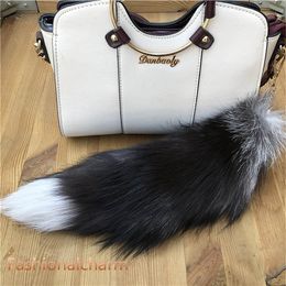 40cm/16"-Real Genuine Natural Silver Fox Fur Tail Keychians Cosplay Toy Keyring Bag Charm Car Phone Tassels Pendant