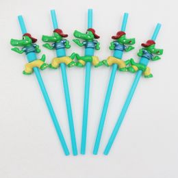 Cartoon Straws Animal Drinking Straws with Cleaning Brushes for Children Kids Party Decoration Birthday Supplies