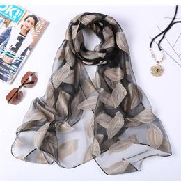 Wholesale-Summer new printing fashion simulation silk scarf female leaves seaside sunscreen travel vacation air conditioning shawl