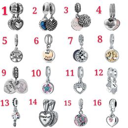 Fits for Bracelets 50pcs Mixed Theme Dangle Charm Beads Pendant Silver Enamel Heart Crystal European charms Accessories DIY Jewellery