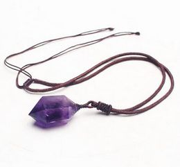 Natural Stones Amethyst Point Pendants Rope Necklace Purple Crystal Quartz Original Gemstone Energy Gift For Love Jewelry