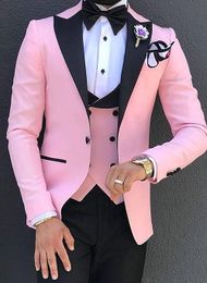 Newest One Button Groomsmen Peak Lapel Wedding Groom Tuxedos Men Suits Wedding/Prom/Dinner Best Man Blazer(Jacket+Tie+Vest+Pants) 983