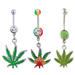 Green Maple Leaf Navel Piercing Belly Button Ring Pircing Industrial Percing Nombril Pircing Ombligo Sexy Pirsing Ombligo