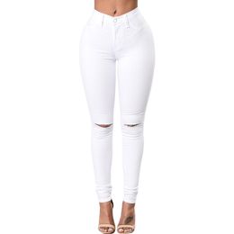 european foot sizes Canada - New large size women's wear in Europe and the United states in solid color, cut holes, small-footed women's jeans