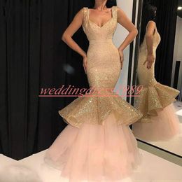 Sexy Pink Sequined Long Prom Dresses Mermaid African Fitted 2019 Party Gowns Robe De Soiree Custom Pageant Formal Evening Dress Cheap