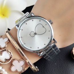 Fashion Brand Watches Women's girls Heart pointer style metal steel band Quartz wrist Watch T145