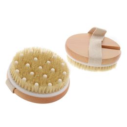 Natural Wood Back Scrub Massage Tool Shower Brush with Detachable Long Handle for Spa Body Bath