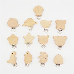 Natural Beech Wood Animal Dummy Pacifier Chain Clips DIY Teething Baby Teether Jewelry Accessories Multi Patterns