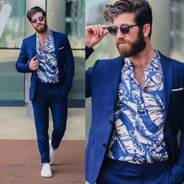 Two Piece Handsome Mens Suit Blue New Fashion Groom Suit Wedding Suits For Best High Quality Costumes De Mariage Hommes