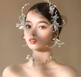 Beaded flower Korean hair clip earrings hair accessories accessories necklace chain set wedding wedding dress fashion