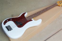 Wholesale Direcy 4-string Left Hand White Electric Bass Guitar with Red Tortoise Pickguard,Rosewood Fingerboard,can be custom.