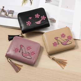 Ladies short wallet female zipper wallet large capacity leather purse card holder tassel handbag