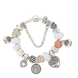 Other Bracelets Fashion charm pendant bracelet for Pandora Jewellery with silver plated original box DIY beaded bracelet gold heart-shaped CZ diamond ladies