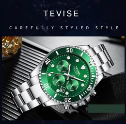 TEVISE Fashion Automatic Mens Watches Stainless Steel Men Mechanical Mristwatch Date Week Display Male Clock with box174F