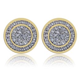 Trendy Hip Hop Jewellery Mens Stud Earrings Yellow White Gold Plated Iced Out Earrings Studs for Men Bling Crystal Accessories