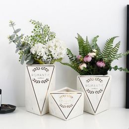 vases for table decorations UK - Nordic creative home living room geometry diamond print vase dried flowers fake flower ceramic table decoration small ornaments