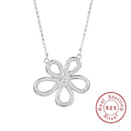 Hot Sell 925 Sterling silver Flower Necklaces Pendants with High Quality white gemstone For Women Birthday Gift Cocktail Jewellery