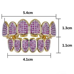 Luxury Bling Pink Zircon Dental Grills Punk Steet Fashion Men Women Teeth Grillz 2-Pieces 1 Set Hip Hop Grillz For Rappers299q