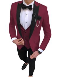 2019 new hot Men Suits 3 Pieces Slim Fit Leisure Groomsmen 14 colour Lapel Business Tuxedos for Formal Wedding(Blazer+Pants+Vest)