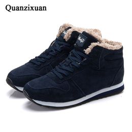 QUANZIXUAN New Men Boot fashion Men Ankle Boots Warm Plush Snow Boots Men safety Shoes Sneakers Male Shoes Black Blu