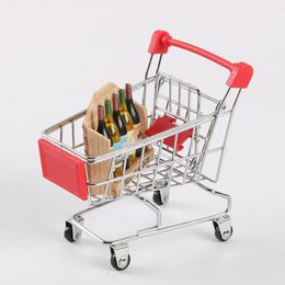 Small Metal Handcart Supermarket Shopping Cart Mode Desk Storage Basket Organiser