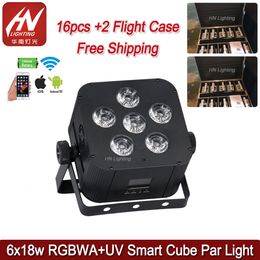 16pcs wireless wash par lights disco light 6x18W RGBWA UV 6in1 hex battery power DMX led flat DJ wedding uplighting wifi&remote