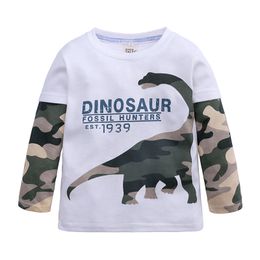 New Spring Autumn Baby Boys Dinosaur T-shirt Kids Long Sleeve Cotton Tops Tee Children Cartoon Dinosuar 14381