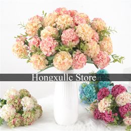 5Pcs/lot New 10Head Hydrangea Faux Flower Decoration Home Silk Flower Wedding Decor Bride Holding Fake Flower Bouquet Flores DIY Garland